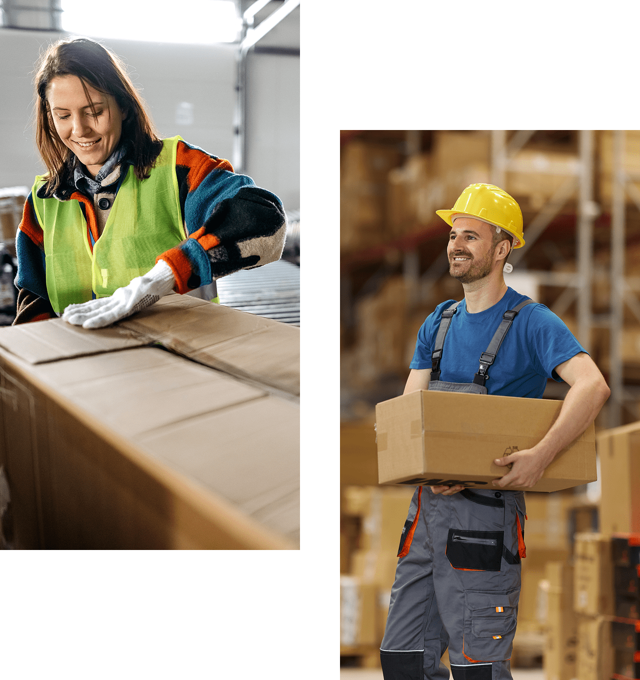 Warehouse workers handling packages