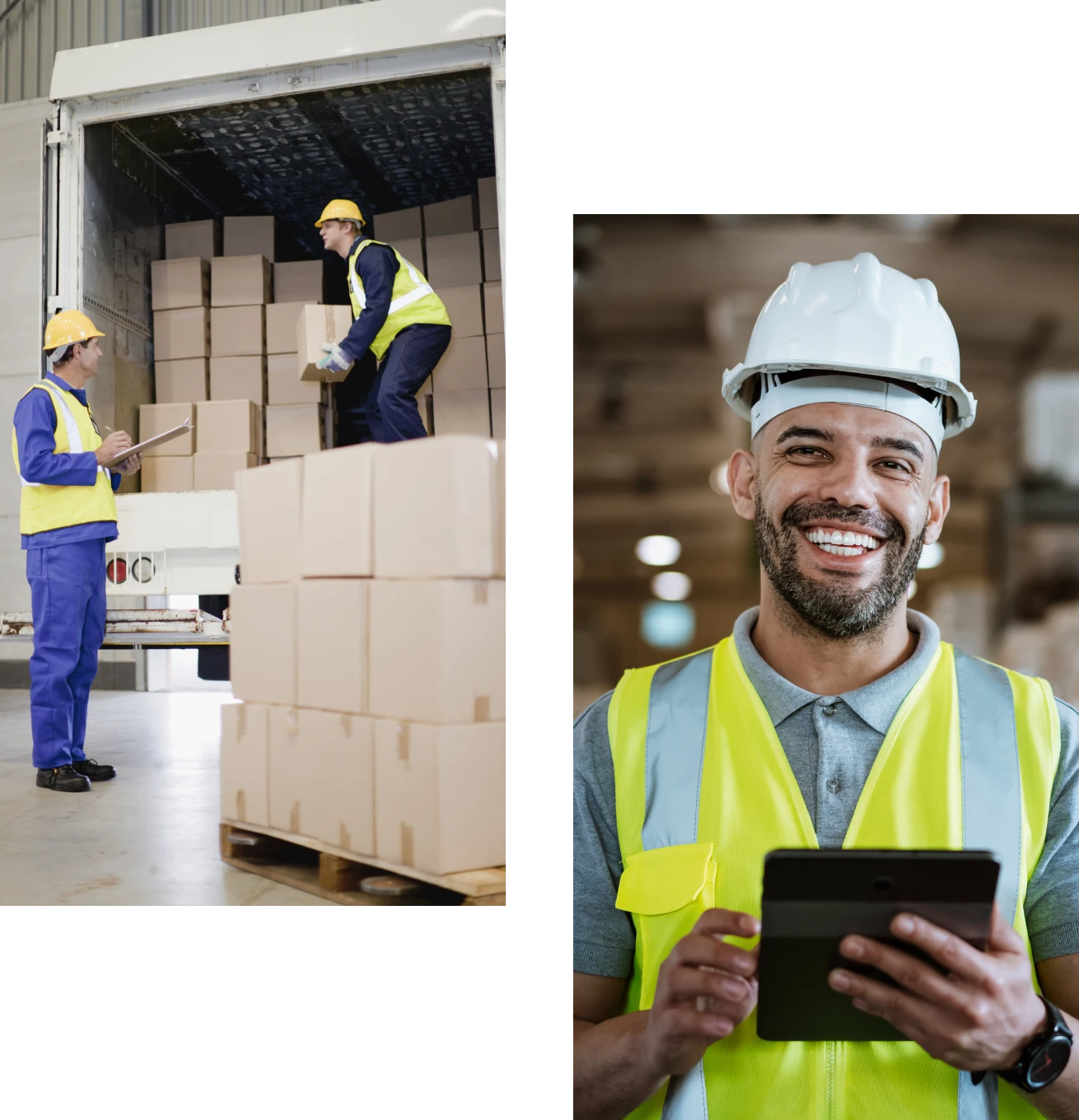 Warehouse staff in safety gear