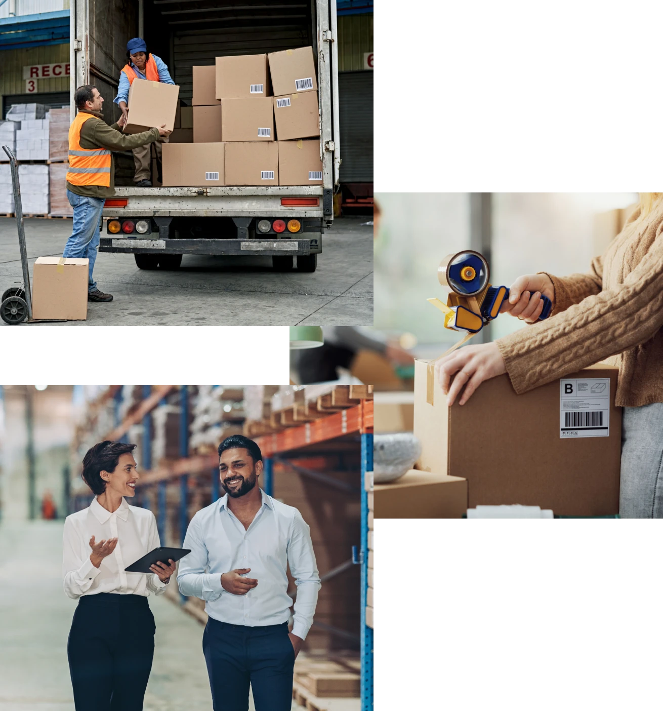 Workers loading boxes into a truck